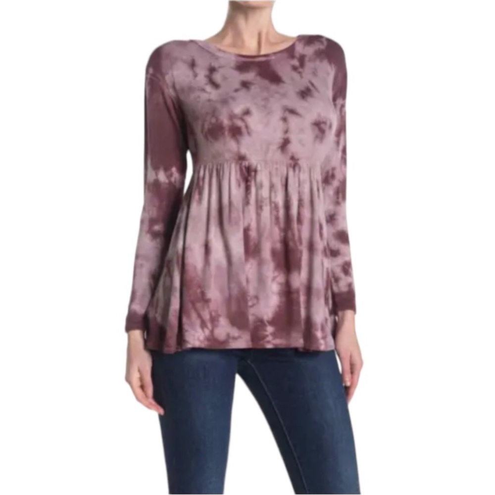 BAEA Tie Dye Coco Peplum Tunic Long Sleeve Top NWT Size M